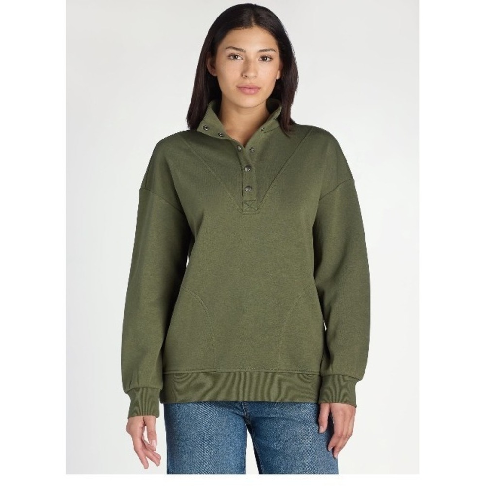 Time and Tru Women's Mock Neck Henley Pullover Sweatshirt Washed Green XL‎ 16-18